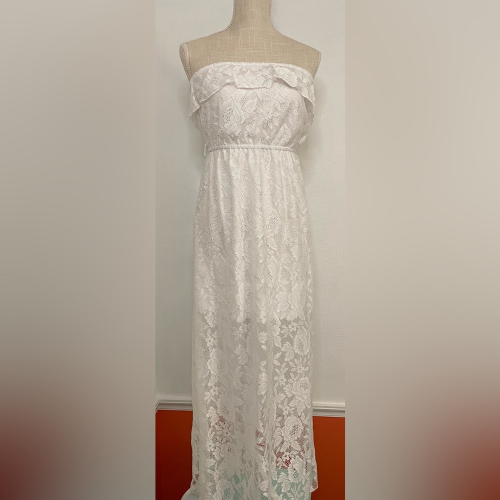 White lace strapless maxi dress